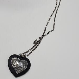 Vintage Wooden and Silver tone metal heart shaped necklace+